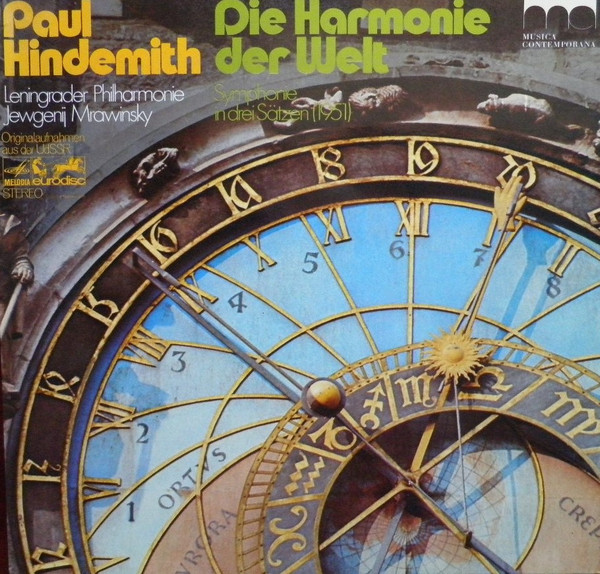 Cover Paul Hindemith, Leningrader Philharmonie* - Jewgenij Mrawinsky* - Die Harmonie Der Welt. Symphonie In Drei Sätzen (1951) (LP, Club, S/Edition) Schallplatten Ankauf