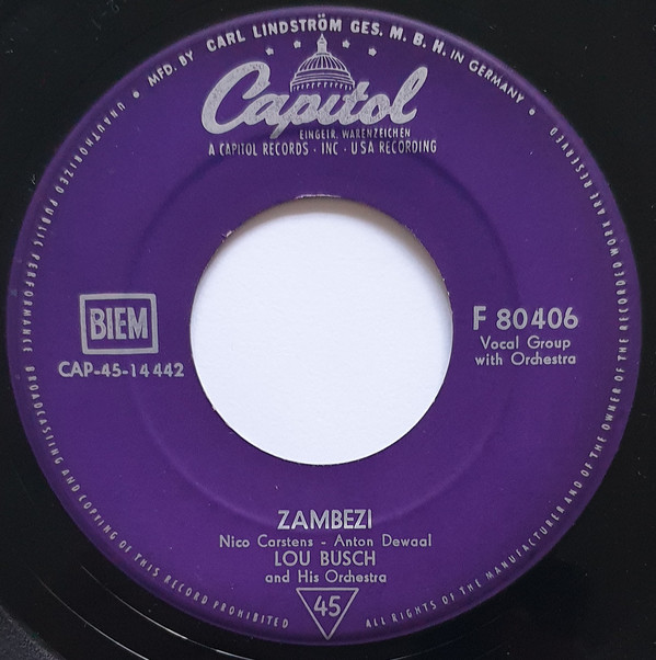 Cover Lou Busch And His Orchestra* - Zambezi / The Charming Mademoiselle From Paris, France (7, Single) Schallplatten Ankauf