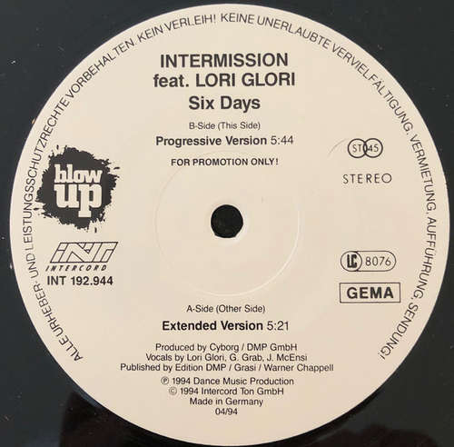 Cover Intermission Feat. Lori Glori - Six Days (12, Promo) Schallplatten Ankauf