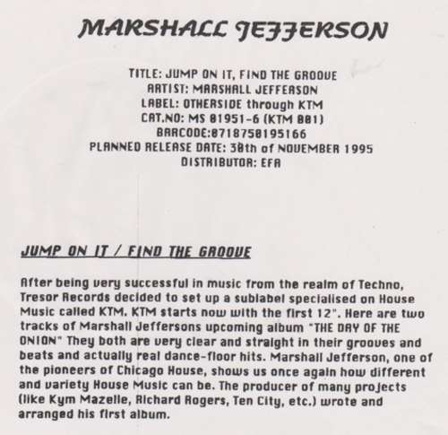 Cover Marshall Jefferson - Jump On It / Find The Groove (12, W/Lbl) Schallplatten Ankauf