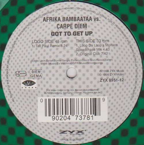 Cover Afrika Bambaataa vs. Carpe Diem - Got To Get Up (12) Schallplatten Ankauf