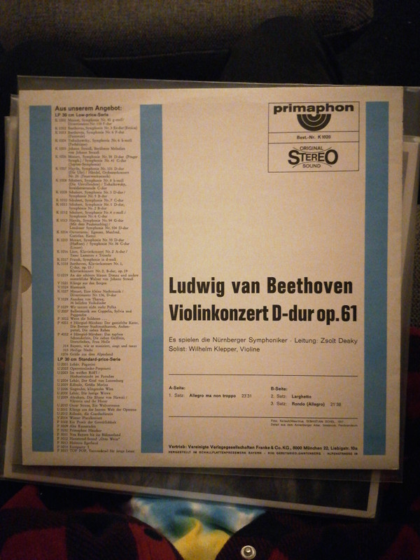 Cover Nürnberger Symphoniker, Wilhelm Klepper, Zsolt Deaky - Ludwig van Beethoven Violin Concert D-dur Op.61 (LP, Album) Schallplatten Ankauf