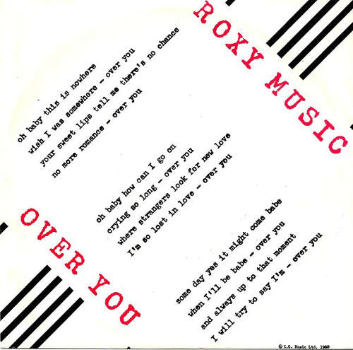 Cover Roxy Music - Over You (7, Single) Schallplatten Ankauf