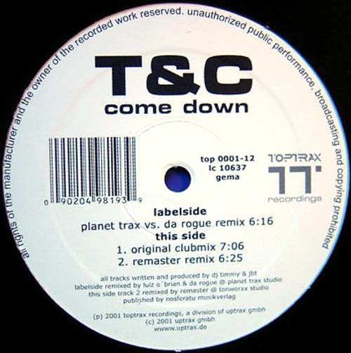 Cover T & C - Come Down (12) Schallplatten Ankauf