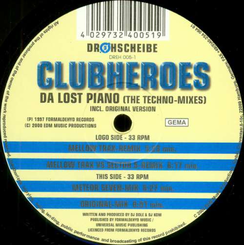 Cover Clubheroes - Da Lost Piano (The Techno Mixes) (12, Maxi) Schallplatten Ankauf