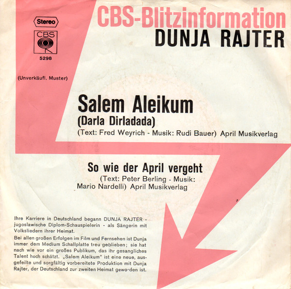 Cover Dunja Rajter - Salem Aleikum (Darla Dirladada) (7, Single, Promo) Schallplatten Ankauf