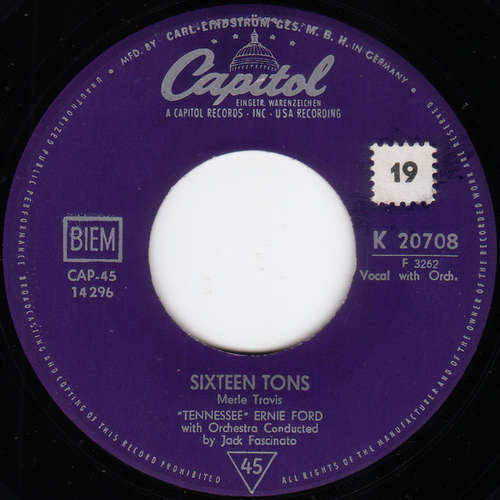 Bild Tennessee Ernie Ford* - Sixteen Tons / You Don't Have To Be A Baby To Cry (7, Mono) Schallplatten Ankauf