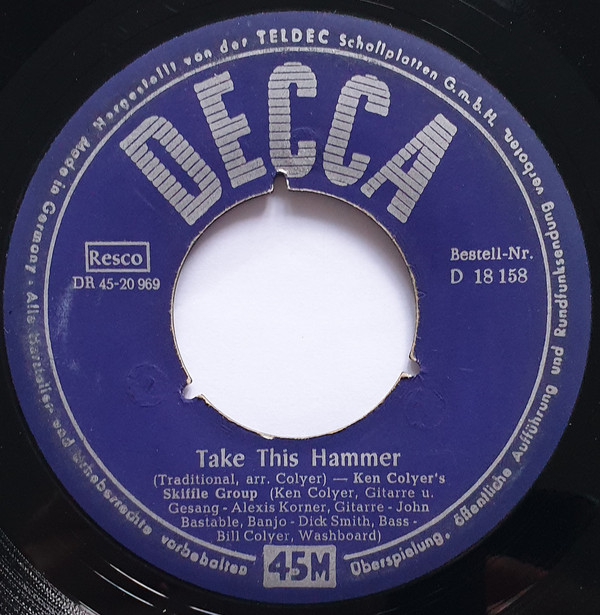 Cover Ken Colyer's Skiffle Group - Take This Hammer / Down By The Riverside (7, Single, Tri) Schallplatten Ankauf
