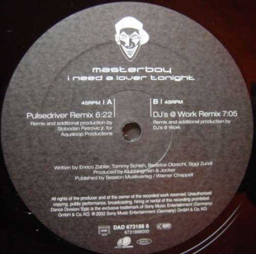 Cover Masterboy - I Need A Lover Tonight (Vinyl 2) (12) Schallplatten Ankauf