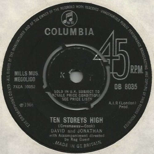 Cover David & Jonathan - Ten Storeys High (7, Single) Schallplatten Ankauf