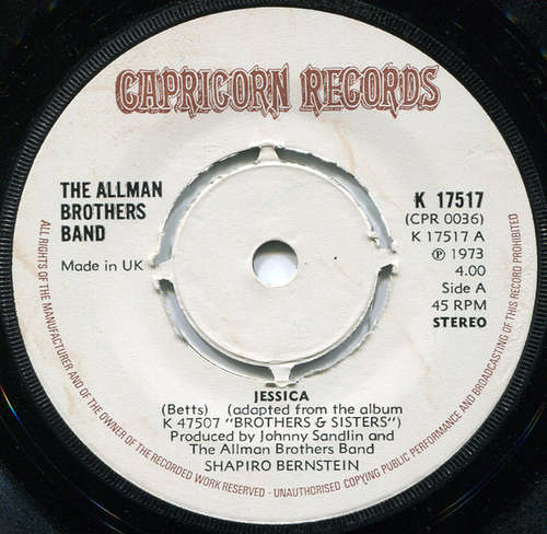 Cover The Allman Brothers Band - Jessica (7, Single) Schallplatten Ankauf