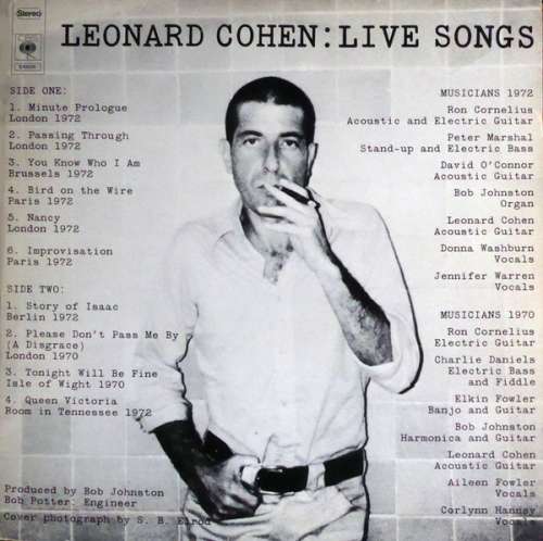 Cover Leonard Cohen - Live Songs (LP, Album, RE) Schallplatten Ankauf