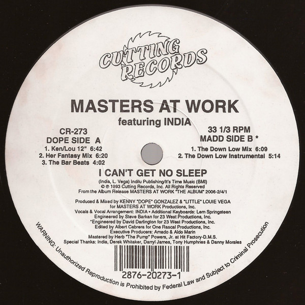 Cover Masters At Work Featuring India - I Can't Get No Sleep (12, Single) Schallplatten Ankauf