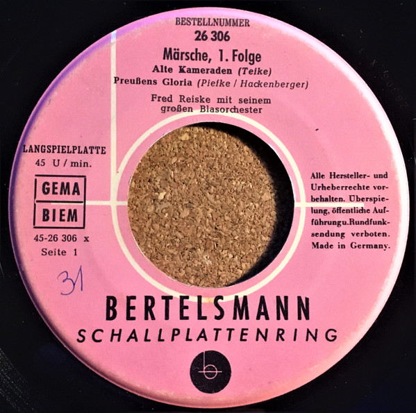 Cover Fred Reiske Mit Seinem Großen Blasorchester - Märsche, (1. Folge) (7, EP) Schallplatten Ankauf