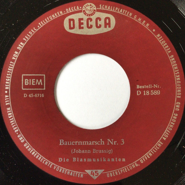 Cover Die Blasmusikanten - Bauernmarsch Nr. 3 / Bauernmarsch Nr. 4 (7, Mono) Schallplatten Ankauf