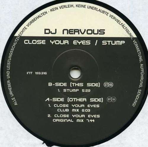 Cover DJ Nervous - Close Your Eyes / Stump (12) Schallplatten Ankauf