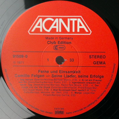 Cover Camillo Felgen - Ferne Und Einsamkeit (LP, Comp, Club, RE) Schallplatten Ankauf