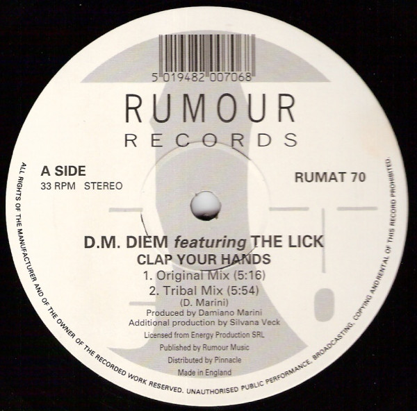 Cover D.M. Diem* Featuring The Lick - Clap Your Hands (12) Schallplatten Ankauf
