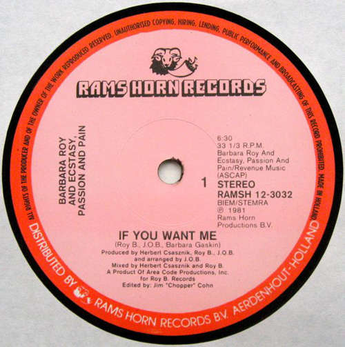 Cover Barbara Roy And Ecstasy, Passion And Pain* - If You Want Me (12) Schallplatten Ankauf