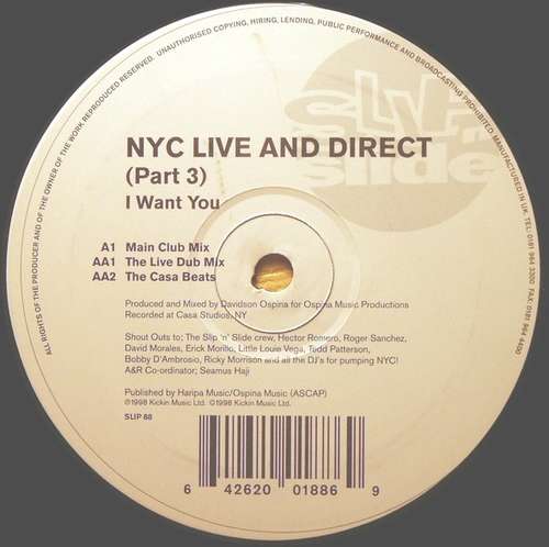 Cover NYC Live And Direct* - Part 3 - I Want You (12) Schallplatten Ankauf