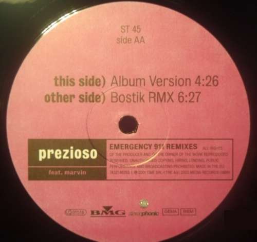 Cover Prezioso Feat. Marvin - Emergency 911 (Remixes) (12) Schallplatten Ankauf