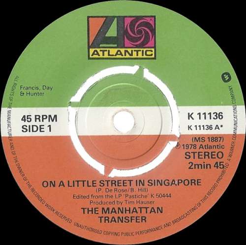 Cover The Manhattan Transfer - On A Little Street In Singapore (7) Schallplatten Ankauf