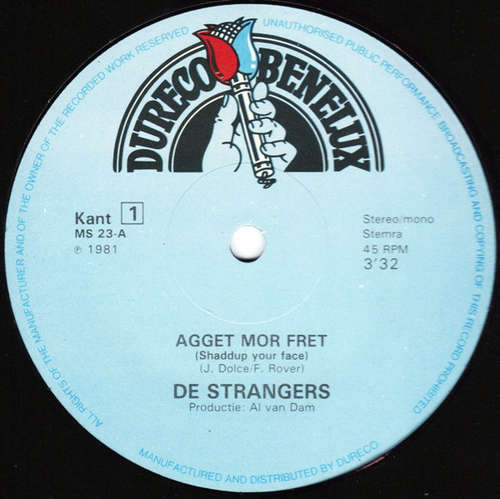 Cover De Strangers - Agget Mor Fret (Shaddap You Face) / Krisistijd (Heigh-Ho) / De Zusterkes Van Liefde (Stop The Cavalry) (12, Maxi) Schallplatten Ankauf