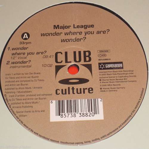 Cover DJ Tiësto And Armin van Buuren Present Major League - Wonder? / Wonder Where You Are? (12) Schallplatten Ankauf