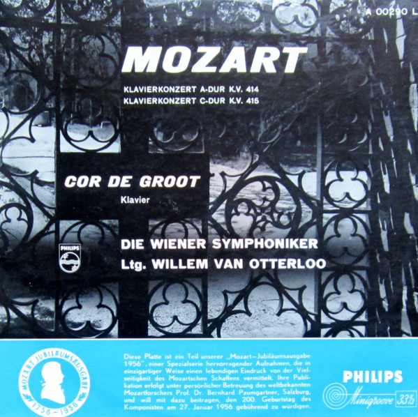 Cover Mozart* - Cor de Groot, Wiener Symphoniker, Willem Van Otterloo - Klavierkonzert A-Dur K.V. 414 / Klavierkonzert C-Dur K.V. 415 (LP, Mono) Schallplatten Ankauf