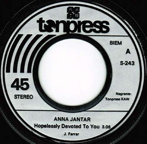 Cover Anna Jantar / Anna Jantar I Stanisław Sojka - Hopelessly Devoted To You / You're The One That I Want (7, Single) Schallplatten Ankauf