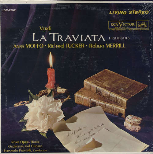 Cover Verdi*, Anna Moffo, Richard Tucker (2), Robert Merrill, Rome Opera House Orchestra* and Chorus*, Fernando Previtali - La Traviata Highlights (LP) Schallplatten Ankauf