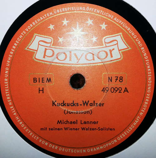Cover Michael Lanner Mit Seinen Wiener Walzer-Solisten - Kuckucks-Walzer / Mondnacht Auf Der Alster (Shellac, 10) Schallplatten Ankauf