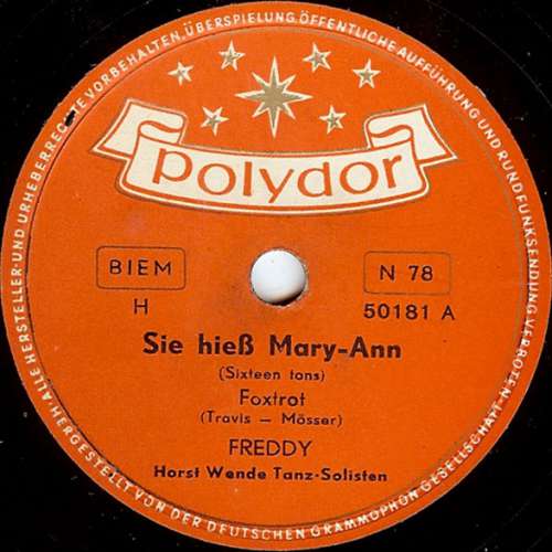Cover Freddy* - Sie Hieß Mary-Ann / Heimweh (Shellac, 10) Schallplatten Ankauf