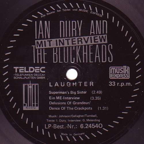 Cover Ian Dury And The Blockheads - Laughter (Flexi, 7, S/Sided, Promo) Schallplatten Ankauf