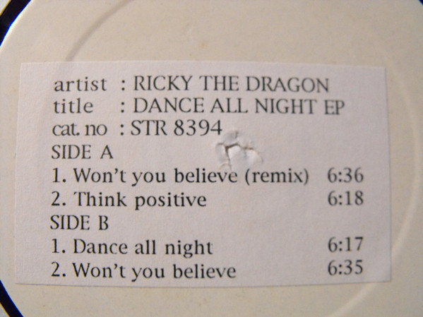 Cover Ricky The Dragon - Dance All Night EP (12, EP, W/Lbl) Schallplatten Ankauf