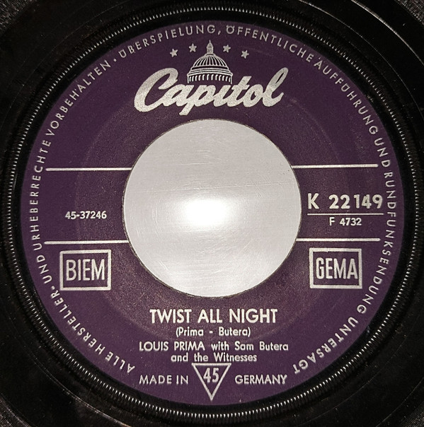 Cover Louis Prima With Sam Butera And The Witnesses - Twist All Night / Everybody Knows (7, Single) Schallplatten Ankauf