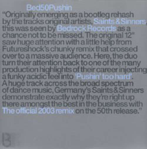 Cover Saints & Sinners - Pushin' Too Hard (The Official 2003 Remix) (12, S/Sided, Etch, Ltd) Schallplatten Ankauf