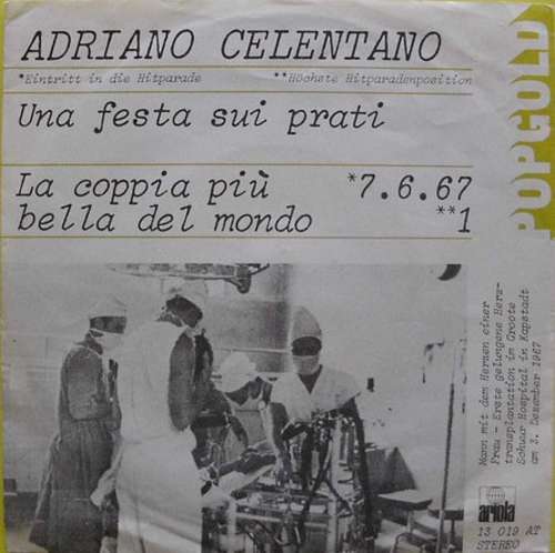 Cover Adriano Celentano - Una Festa Sui Prati / La Coppia Più Bella Del Mondo (7, Single) Schallplatten Ankauf