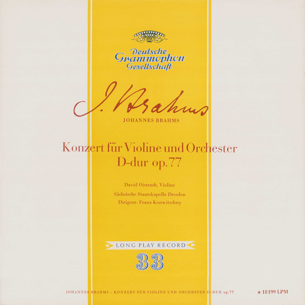 Cover Johannes Brahms – David Oistrach, Sächsische Staatskapelle Dresden*, Franz Konwitschny - Konzert Für Violine Und Orchester D-dur Op. 77 (LP, Album, Mono) Schallplatten Ankauf