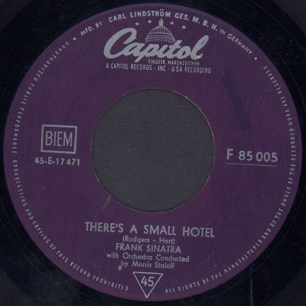 Cover zu Frank Sinatra - There's A Small Hotel / Saturday Night (7, Single) Schallplatten Ankauf