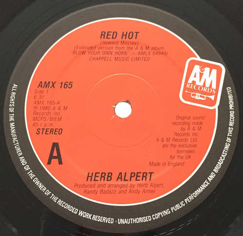 Cover Herb Alpert - Red Hot (12, Single) Schallplatten Ankauf