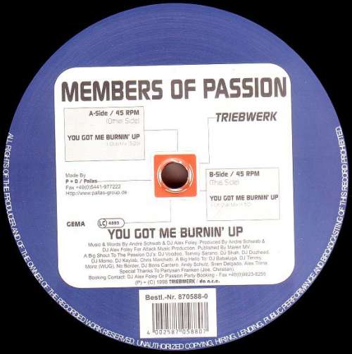 Cover Members Of Passion - You Got Me Burnin' Up (12) Schallplatten Ankauf