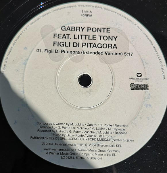 Cover Gabry Ponte Feat. Little Tony - Figli Di Pitagora (12) Schallplatten Ankauf