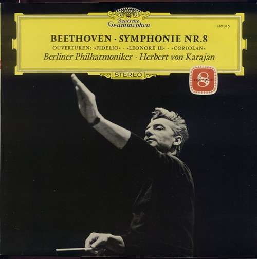 Cover Beethoven* – Berliner Philharmoniker · Herbert von Karajan - Symphonie Nr. 8 / Ouvertüren: »Fidelio« · »Leonore III« · »Coriolan« (LP, RE) Schallplatten Ankauf