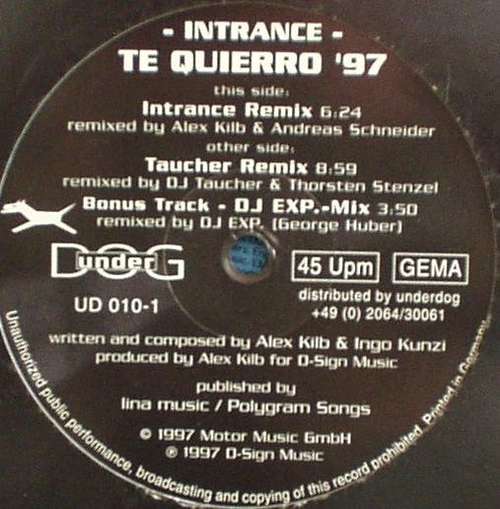 Cover Intrance - Te Quierro '97 (12) Schallplatten Ankauf