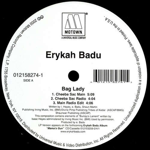 Cover Erykah Badu - Bag Lady (12) Schallplatten Ankauf
