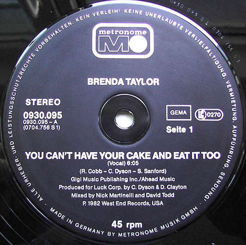 Cover Brenda Taylor - You Can't Have Your Cake And Eat It Too (12) Schallplatten Ankauf