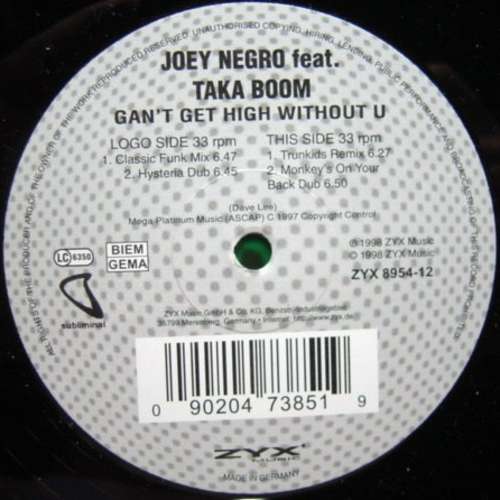 Cover Joey Negro Feat. Taka Boom - Can't Get High Without You (12) Schallplatten Ankauf