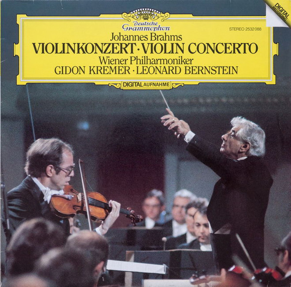 Cover Johannes Brahms - Wiener Philharmoniker, Gidon Kremer · Leonard Bernstein - Violinkonzert = Violin Concerto (LP) Schallplatten Ankauf