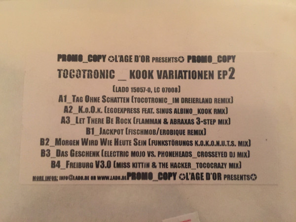 Cover Tocotronic - KOOK Variationen EP 2 (12, EP, Promo, W/Lbl) Schallplatten Ankauf